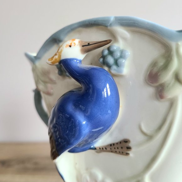 Vintage narrow ceramic vase with 3D exotic bird and handles. - Picture 6 of 10